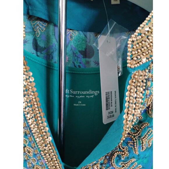 NEW Soft Surroundings Bronte Tunic & Tank Meridian Blue Beaded Plus 2X - Picture 6 of 8